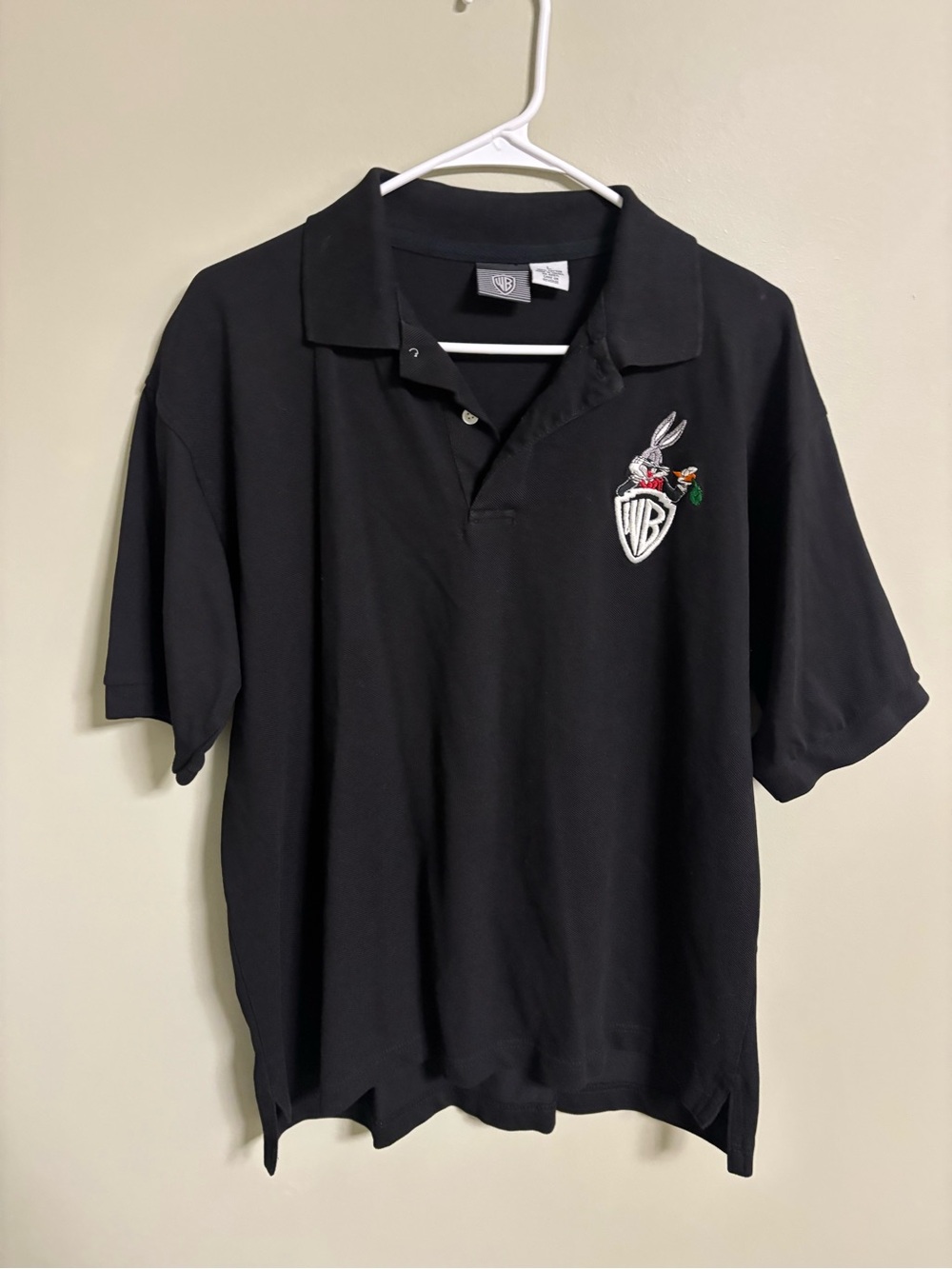 Warner Brothers Polo Shirt Mens Size Large Black Bugs Bunny Cotton Vintage 1995